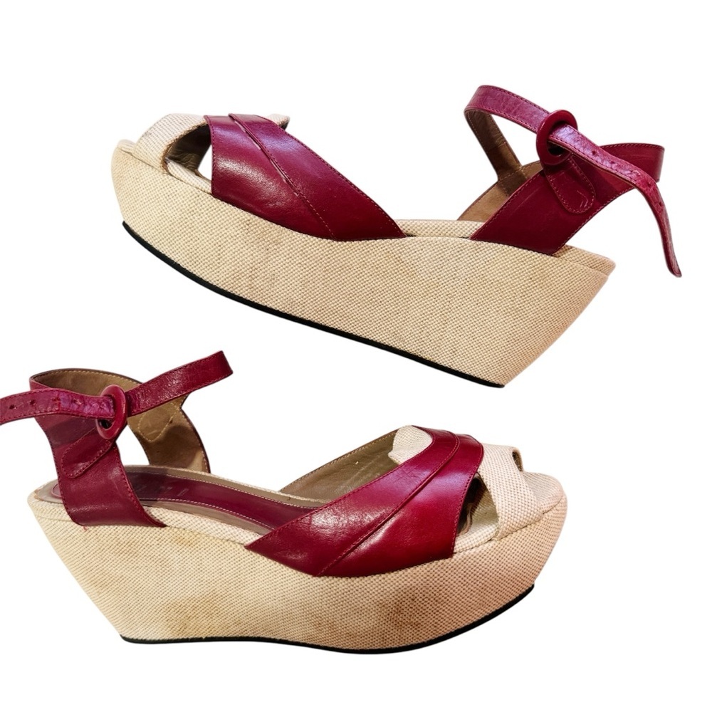 MARNI red leather wedge sandals MADE IN ITALY